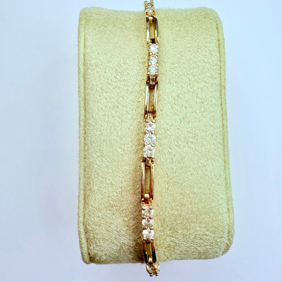 6.5 TCW Cubic Zirconia CZ Gold Vermeil Sterling Silver 3mm Tennis Bracelet - Picture 1 of 10